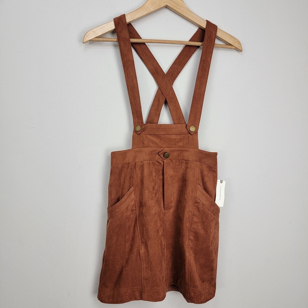 Anthropologie Pilcro Faux‎ Suede Overall Skirt 0 Waist 26" Brown